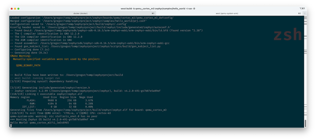 Hello World läuft auf Zephyr OS v4.2