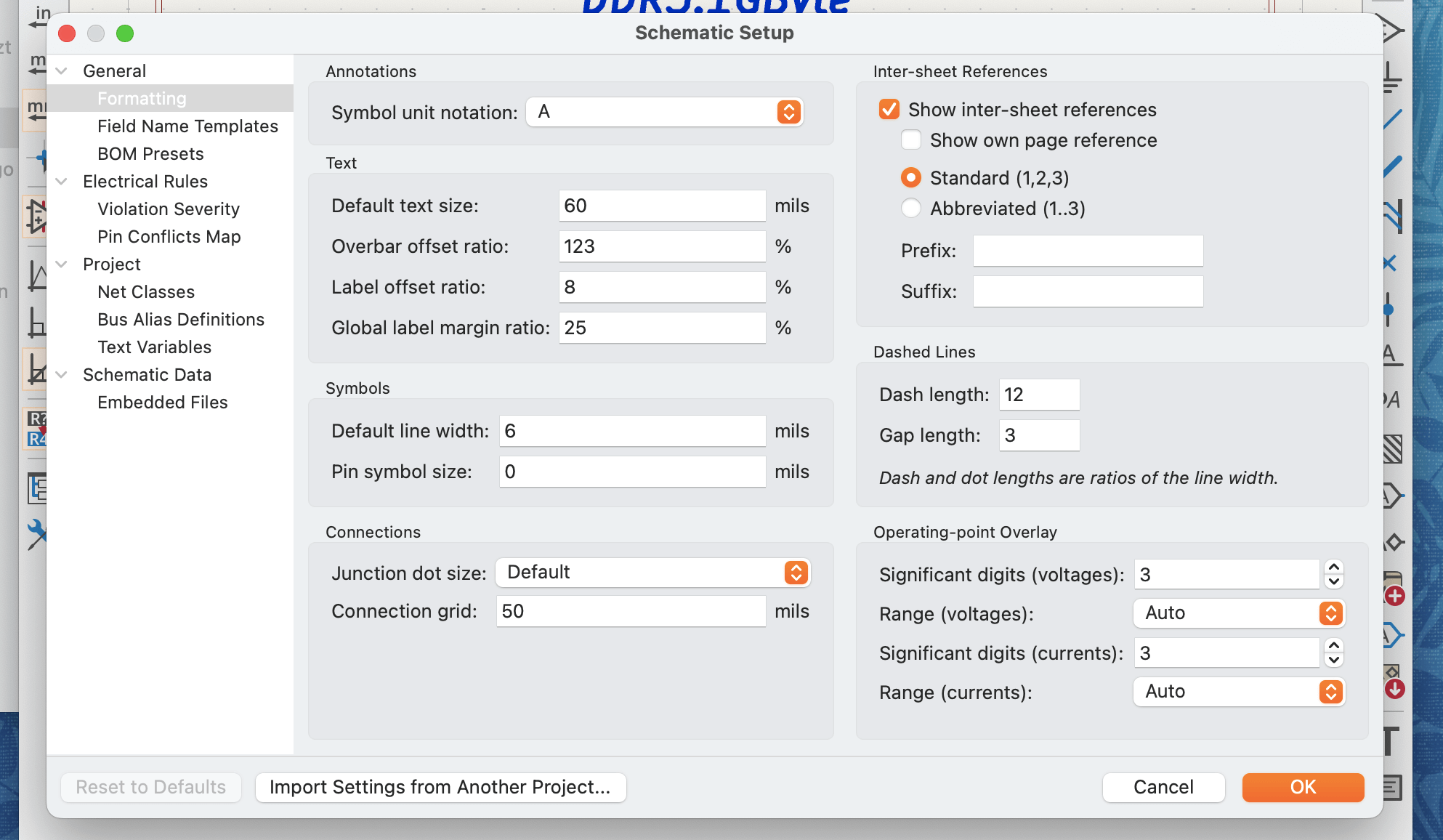 Einstellen der Intersheet-References in KiCAD 9 auf MacOS