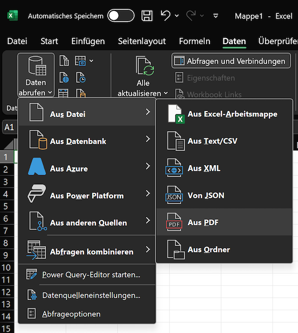 PDF in Excel importieren