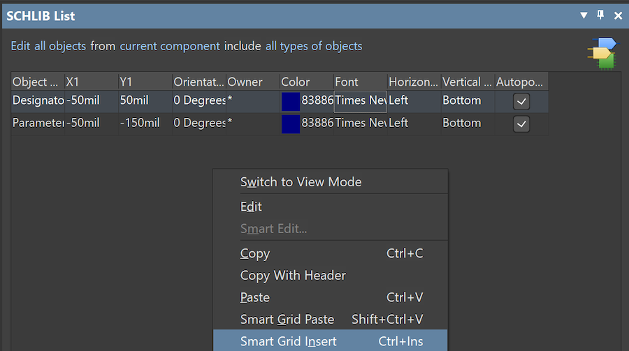 Smart Grid Insert in Altium